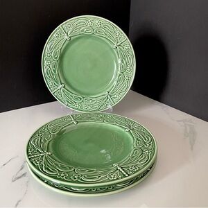 SET of 3 Dinner Plates - Green Dragonfly - Bordallo Pinheiro